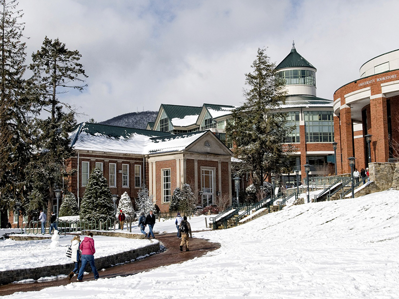 Appalachian State campus in snowy conditions